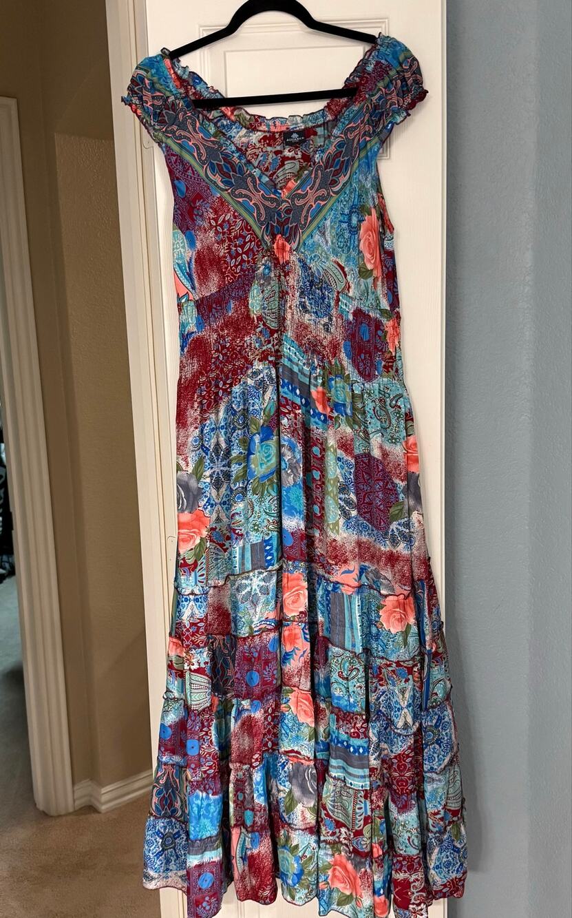 Silk Blend Boho Patchwork Maxi Dress
